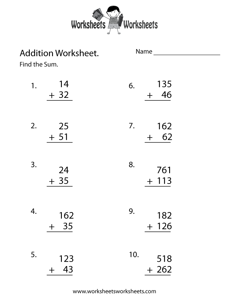 Math Addition Worksheet Worksheets Worksheets