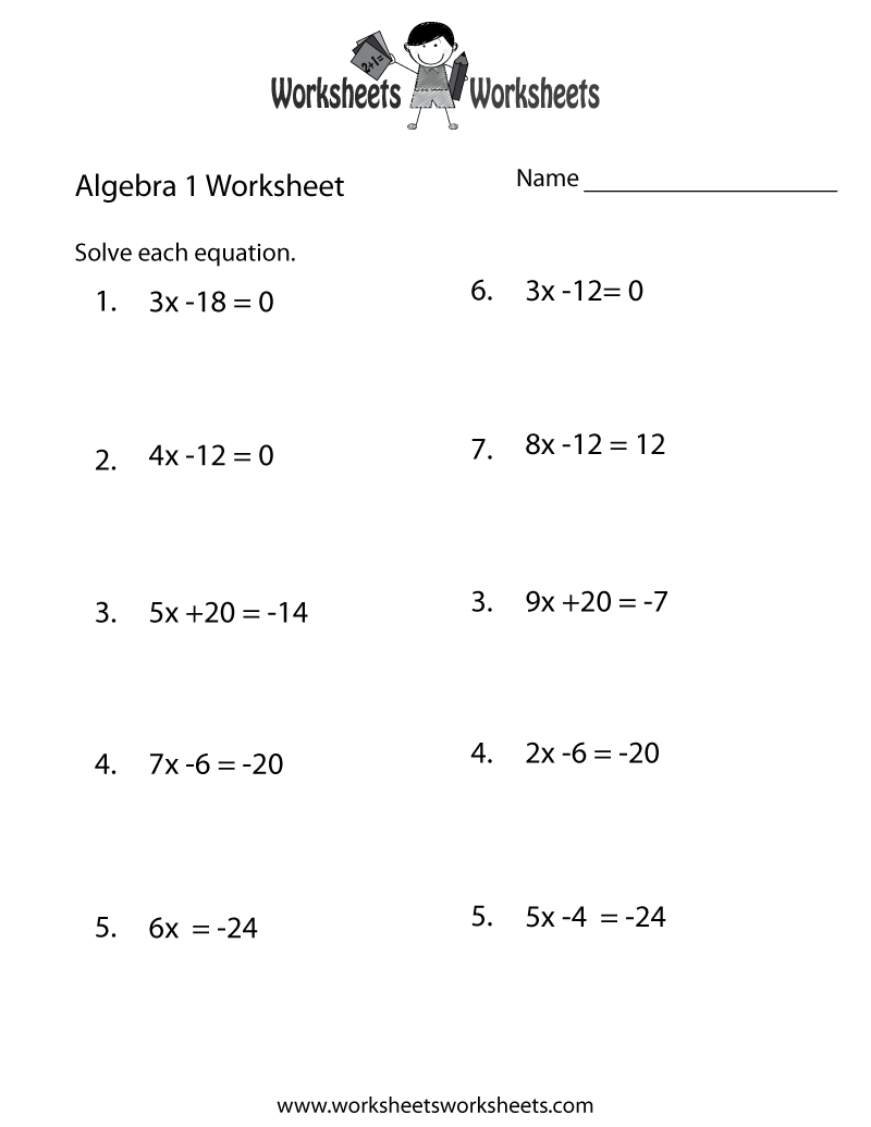 Algebra 1 Practice Worksheet Printable