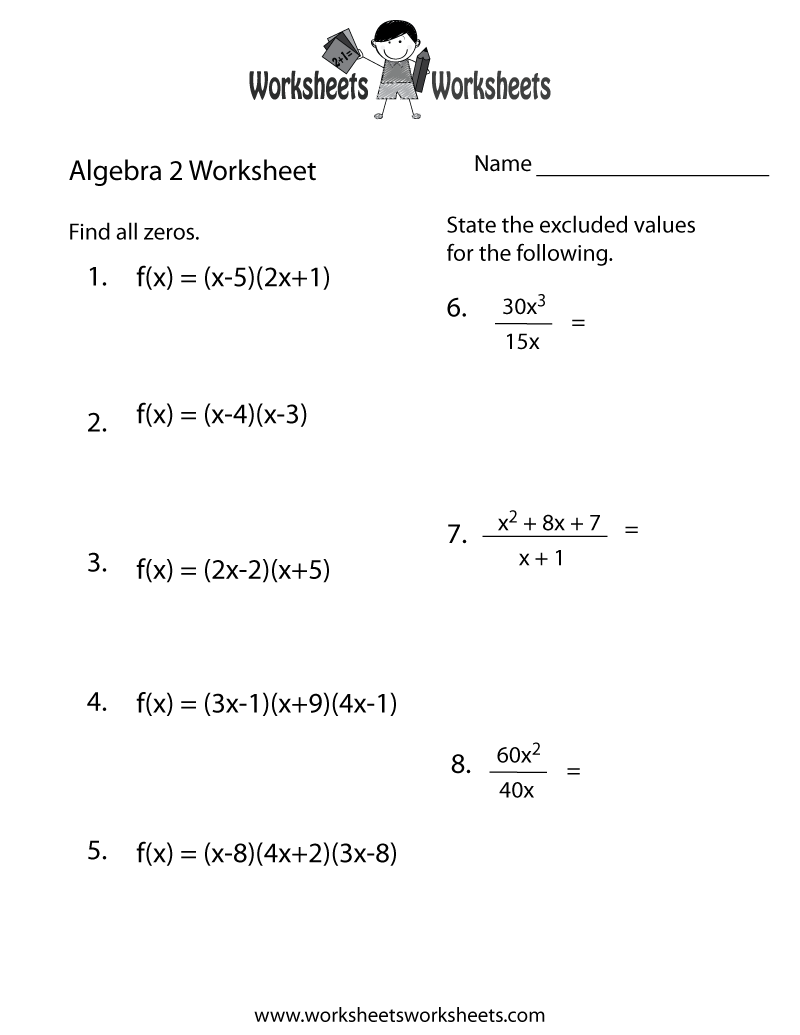 algebra 1 grade 8th worksheets honors Printable Worksheet Algebra 2 Free  Educational Practice