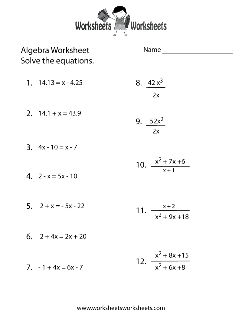 free math worksheets for high school algebra