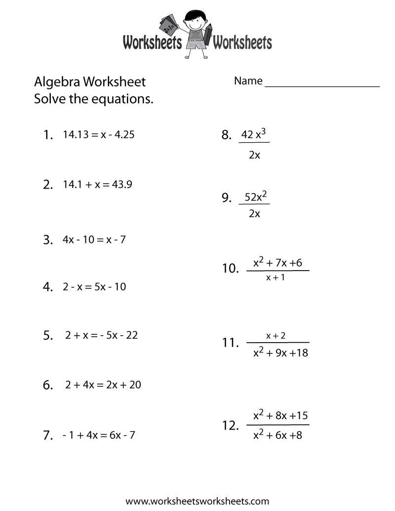 Free Printable Algebra Practice Worksheet