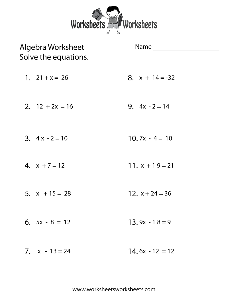 Free Printable Simple Algebra Worksheet