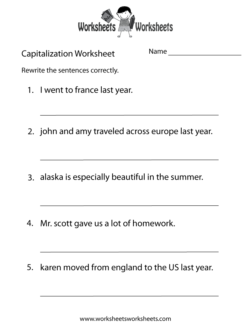 Capitalization Practice Worksheet - Free Printable ...