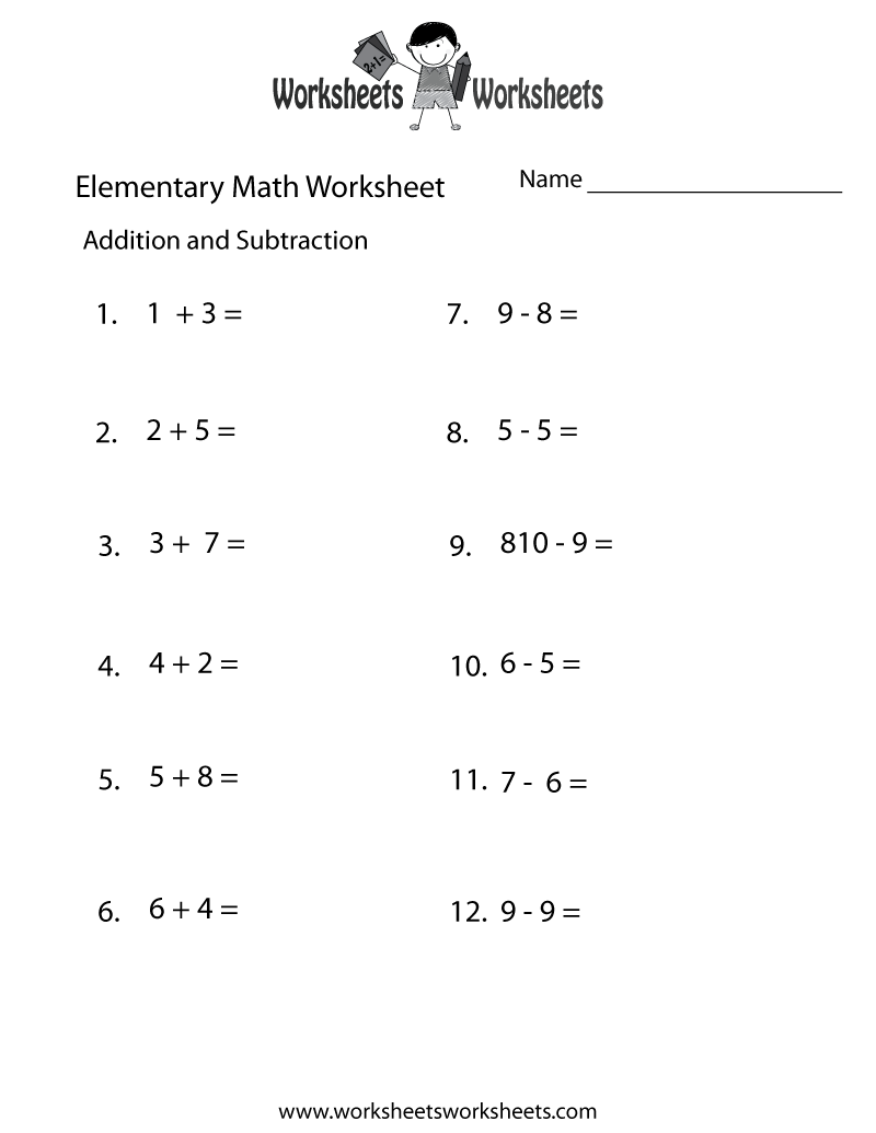 addition and subtraction elementary math worksheet free