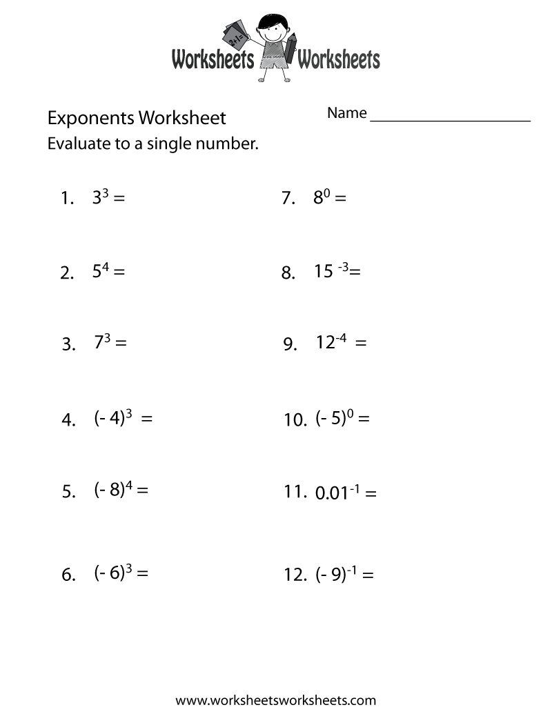 word problems with exponents worksheets