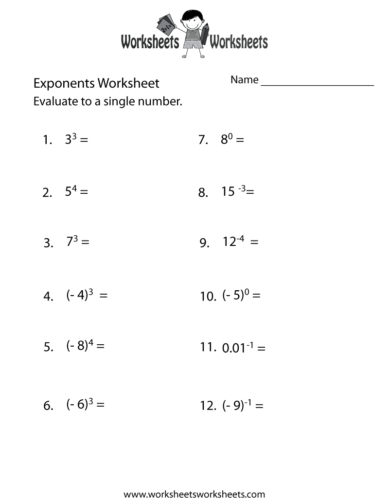 Math Exponents Worksheets