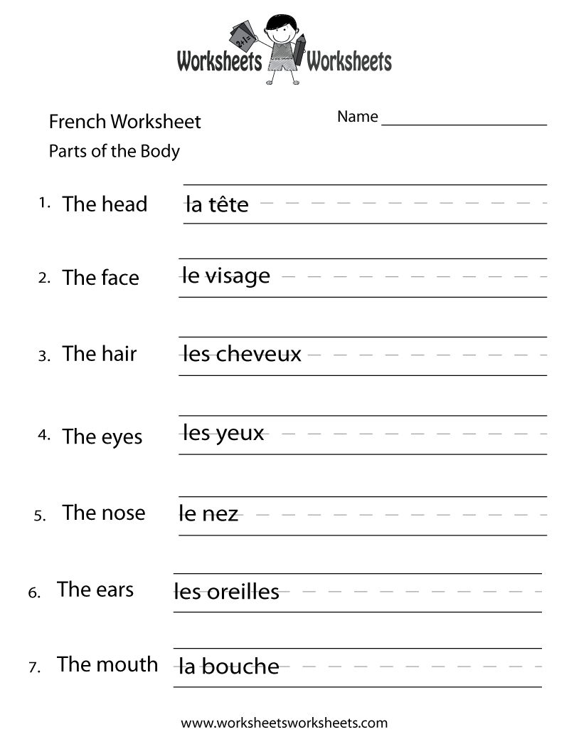 Free Printable French Body Parts Worksheet Regarding French Worksheet For Kids