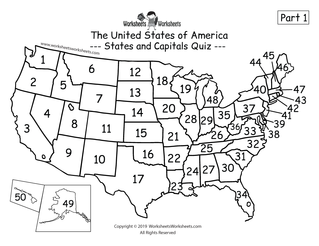 Homeschool Geography Worksheet Printable - U.S. Geography Quiz Part 1 - Map of All 50 States
