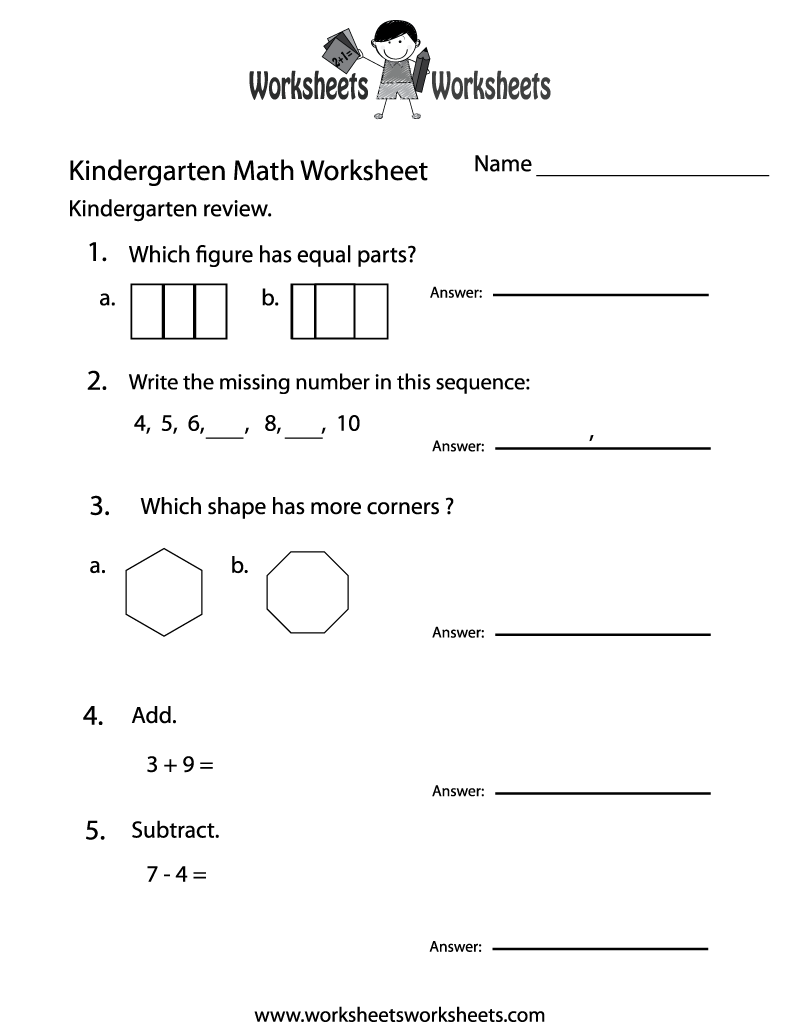 Kindergarten Math Practice Worksheet Printable