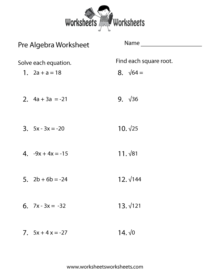 Free Printable Pre-Algebra Practice Worksheet Pertaining To Pre Algebra Review Worksheet