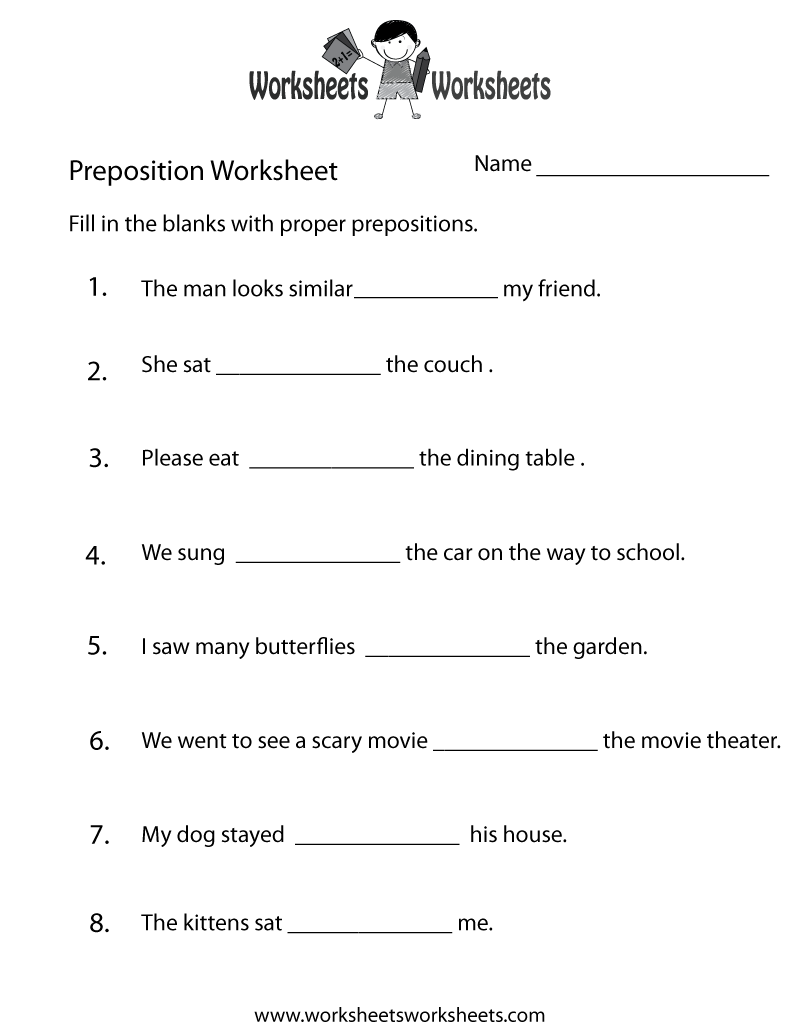 Preposition Practice Worksheet Printable