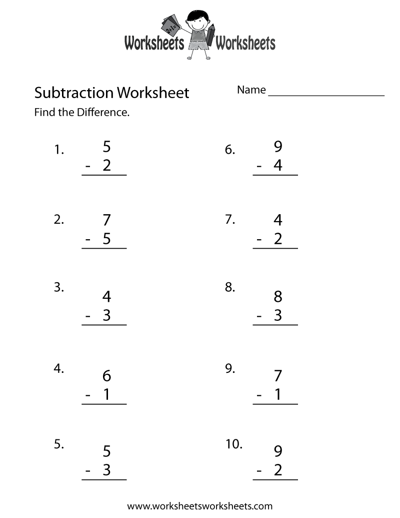 Simple Subtraction Worksheet Printable