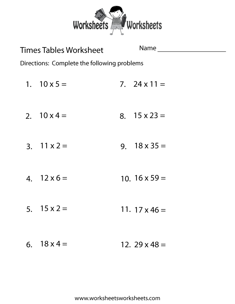 Fun Times Tables Worksheet Printable