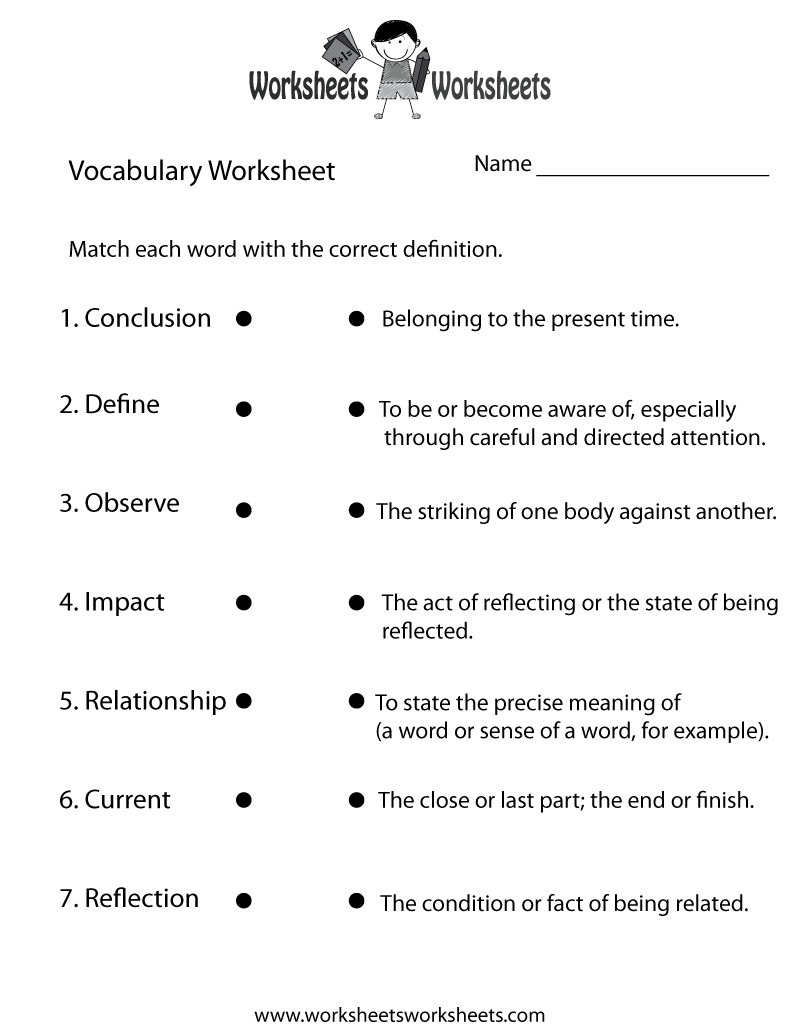 English Vocabulary Worksheet Printable