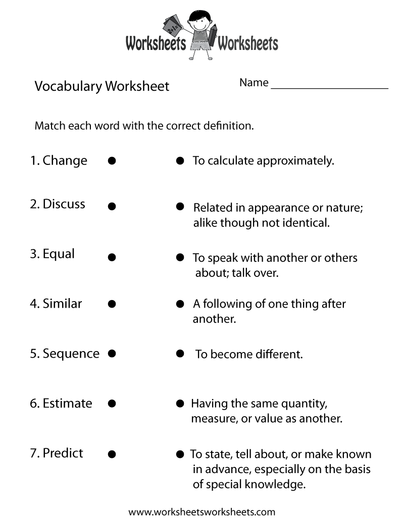 Vocabulary Building Worksheet Printable
